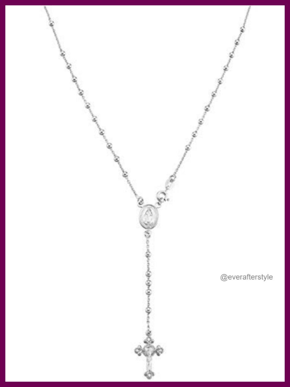 Italian 925 Sterling Silver Rosary Bead Cross Y Necklace